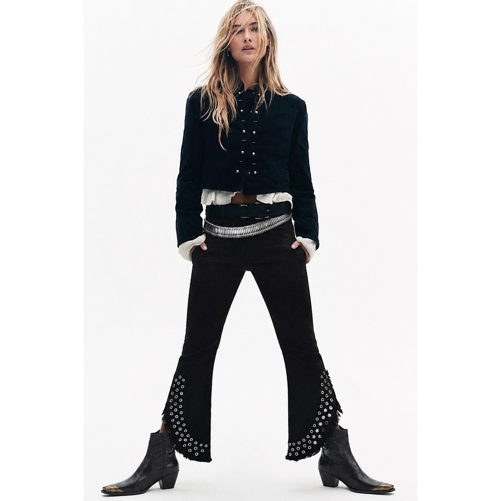 MISA Los Angeles Denim Black Grommet Eyelet Flare Jeans Frayed Slit Sz:25 NWT